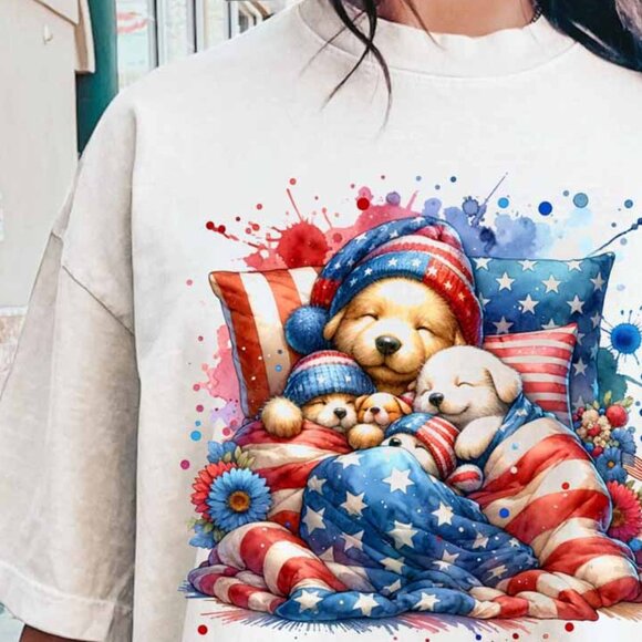 Dogs Lover Fourth of July T-Shirt, Sleeping Dogs Tshirt, 4th of July Gift Shirt - Picture 2 of 5